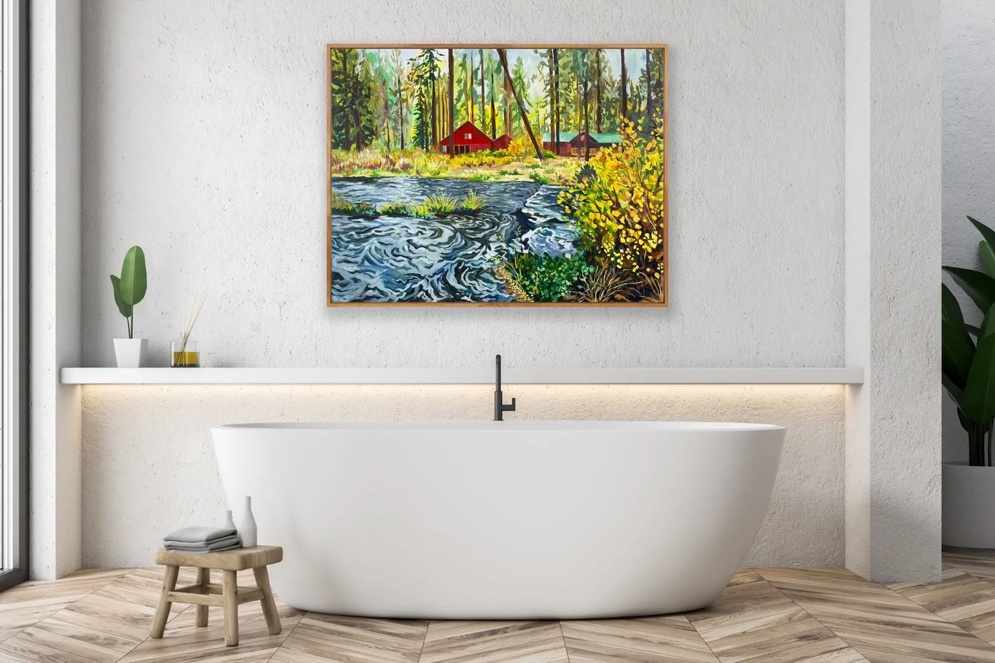 Red Cabin on the Metolius River | 30x40 Anisa Asakawa Art